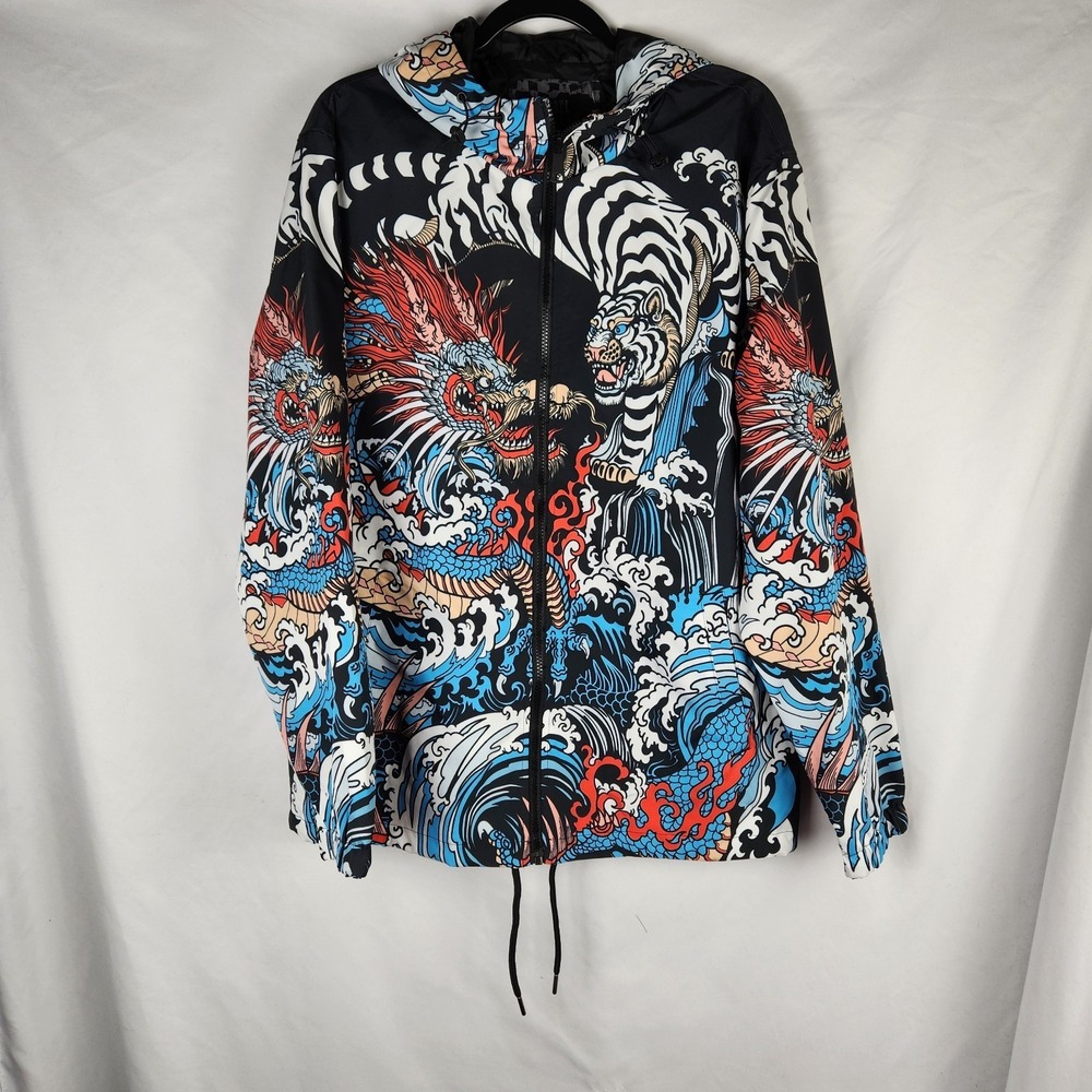 NWT Rebel Vengeance Mens Large Jacket Japanese Ukiyo-e Dragon Tiger Vibrant